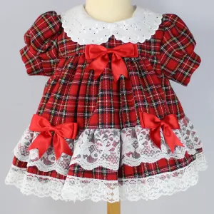 Baby Girl Frilly Puffball Dress - Red Tartan