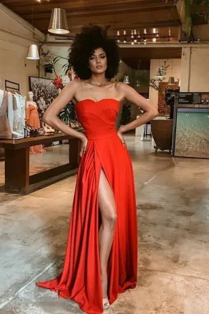 Backless Maxi Long Red Prom Gown with Side Slit