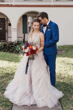 Ball Gown Beaded Bodice Deep V-neck Wedding Dresses, Bridal Gown, MW622