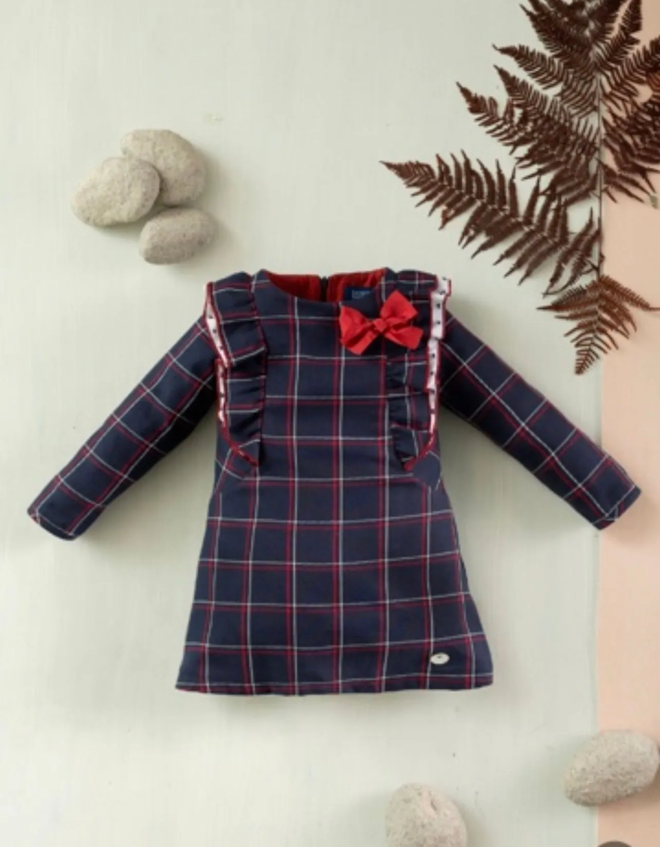 Basmarti Girls Navy Blue & Red Check Dress