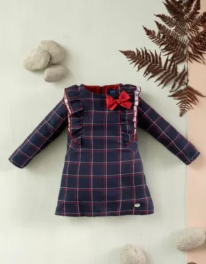 Basmarti Girls Navy Blue & Red Check Dress