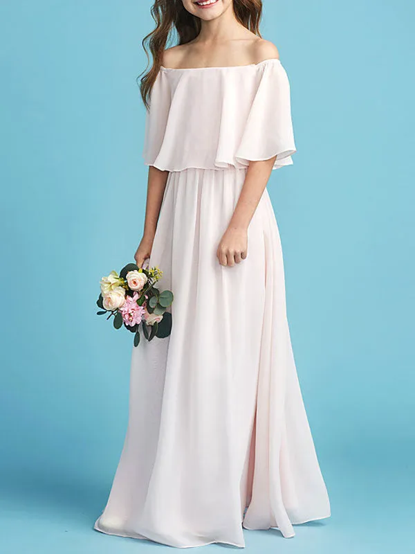Bateau Neck Chiffon Sleeveless A-line Bateau Neck Kids Party Dresses