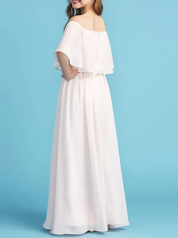 Bateau Neck Chiffon Sleeveless A-line Bateau Neck Kids Party Dresses