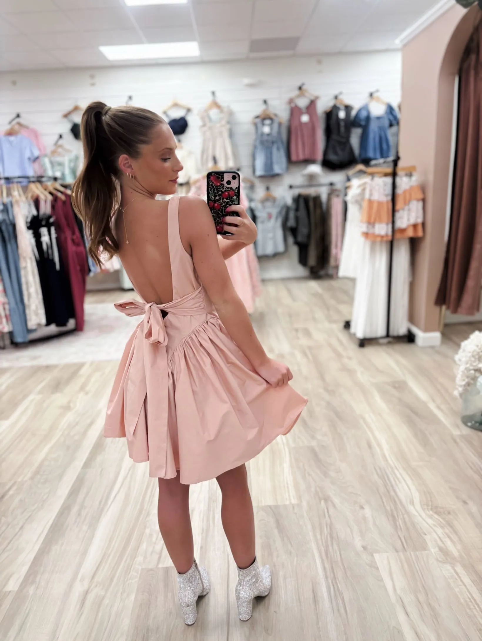 Beckley Blush Back Bow Dress