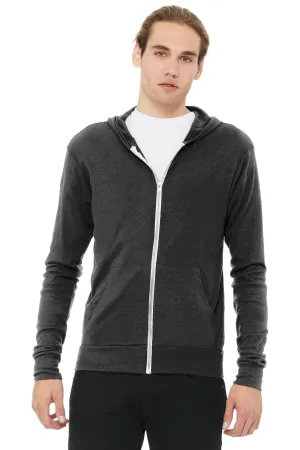 BELLA CANVAS  Unisex Triblend Full-Zip Lightweight Hoodie. BC3939 Charcoal-Black Triblend