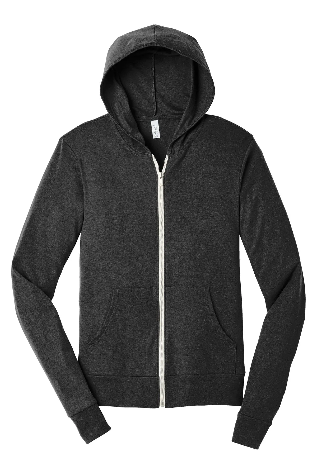 BELLA CANVAS  Unisex Triblend Full-Zip Lightweight Hoodie. BC3939 Charcoal-Black Triblend