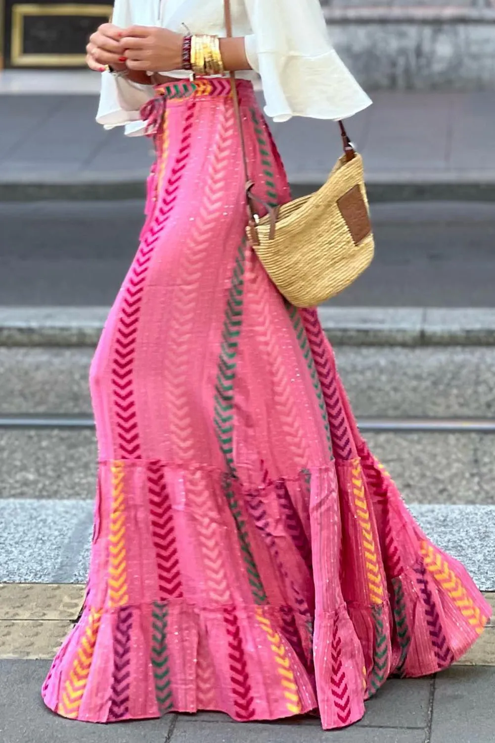 Belladonna Drawstring Geometric High Waist Skirt
