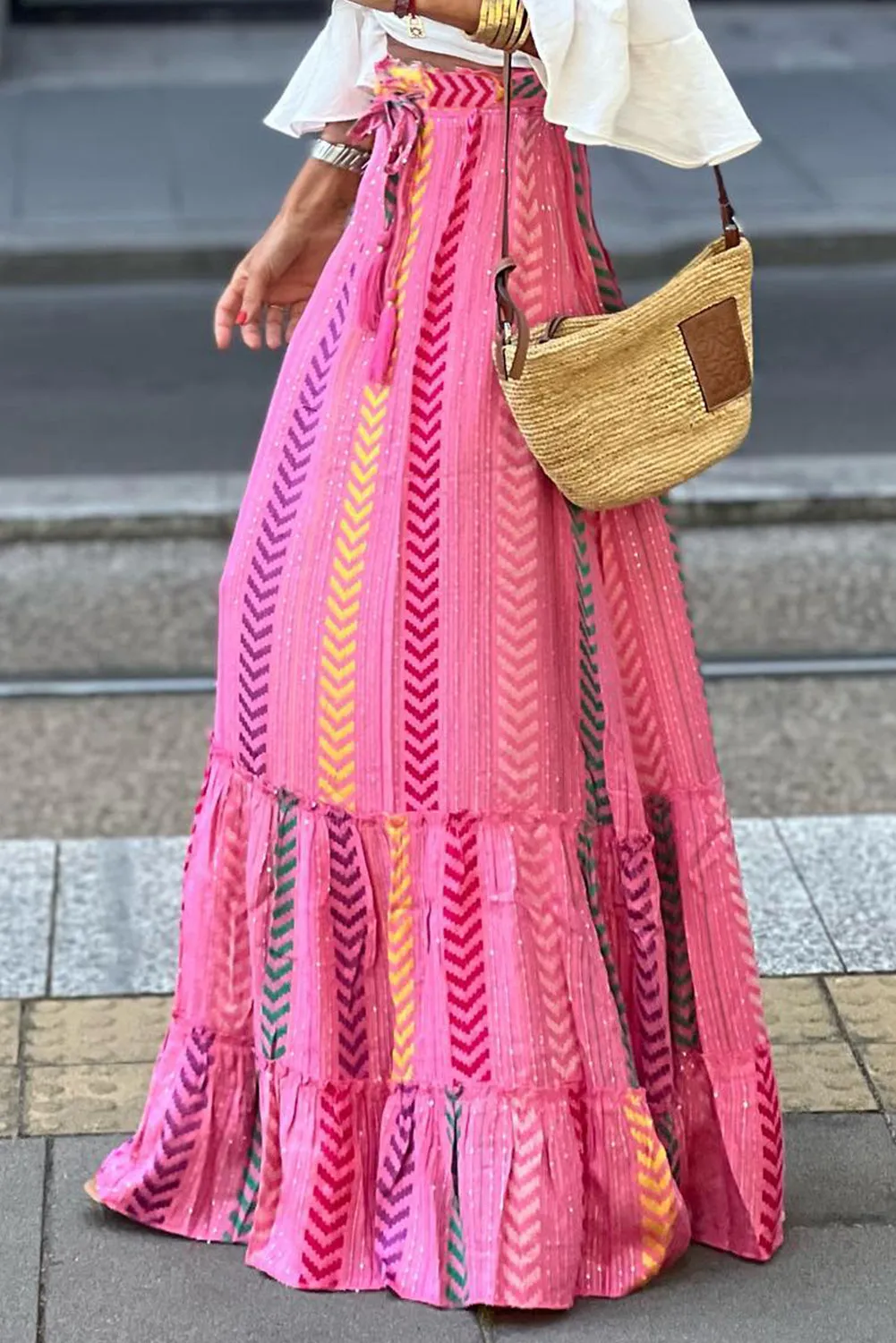 Belladonna Drawstring Geometric High Waist Skirt