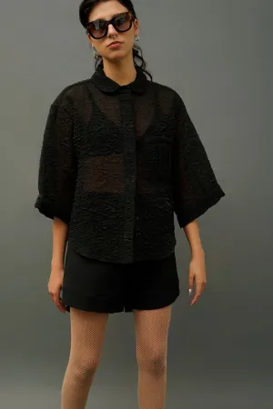 Belle Black Crinkle Sheer Oversized Shirt