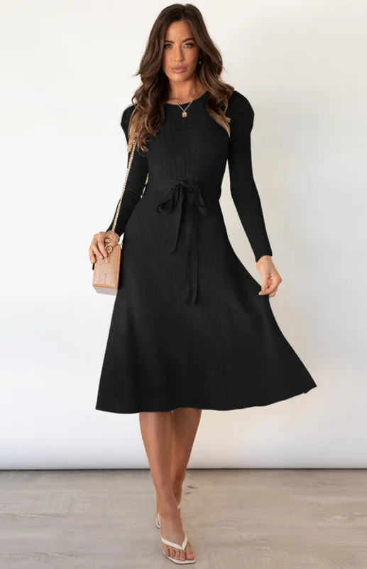 BerryBetty - Women's Long Sleeve Cable Knit Sweater Dresses