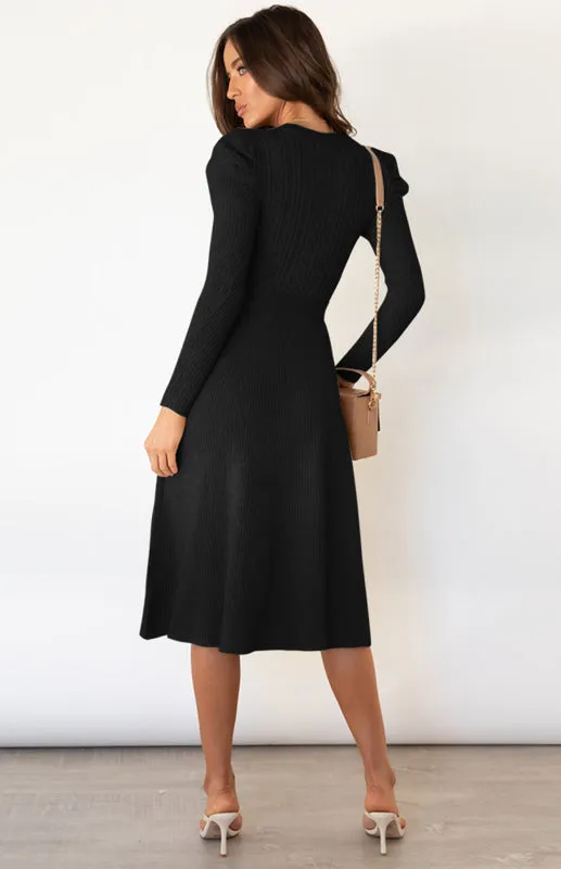 BerryBetty - Women's Long Sleeve Cable Knit Sweater Dresses