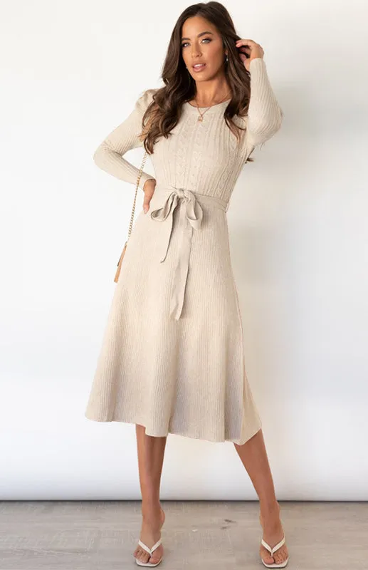 BerryBetty - Women's Long Sleeve Cable Knit Sweater Dresses