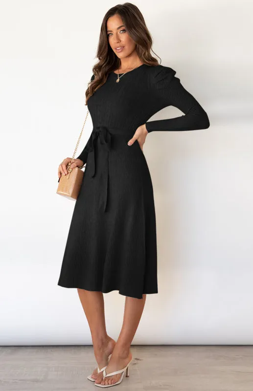 BerryBetty - Women's Long Sleeve Cable Knit Sweater Dresses