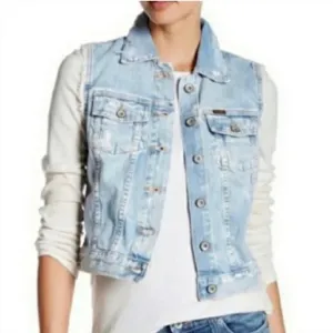Big Star 1974 Cropped Button Front Denim Vest Size Small
