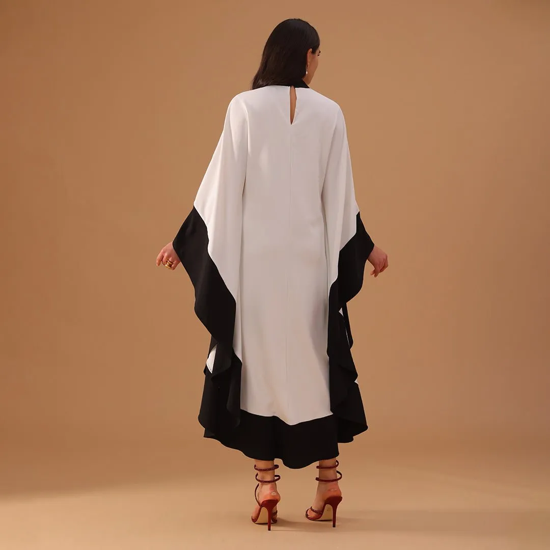 Black and White Flared Kaftan in Black and White