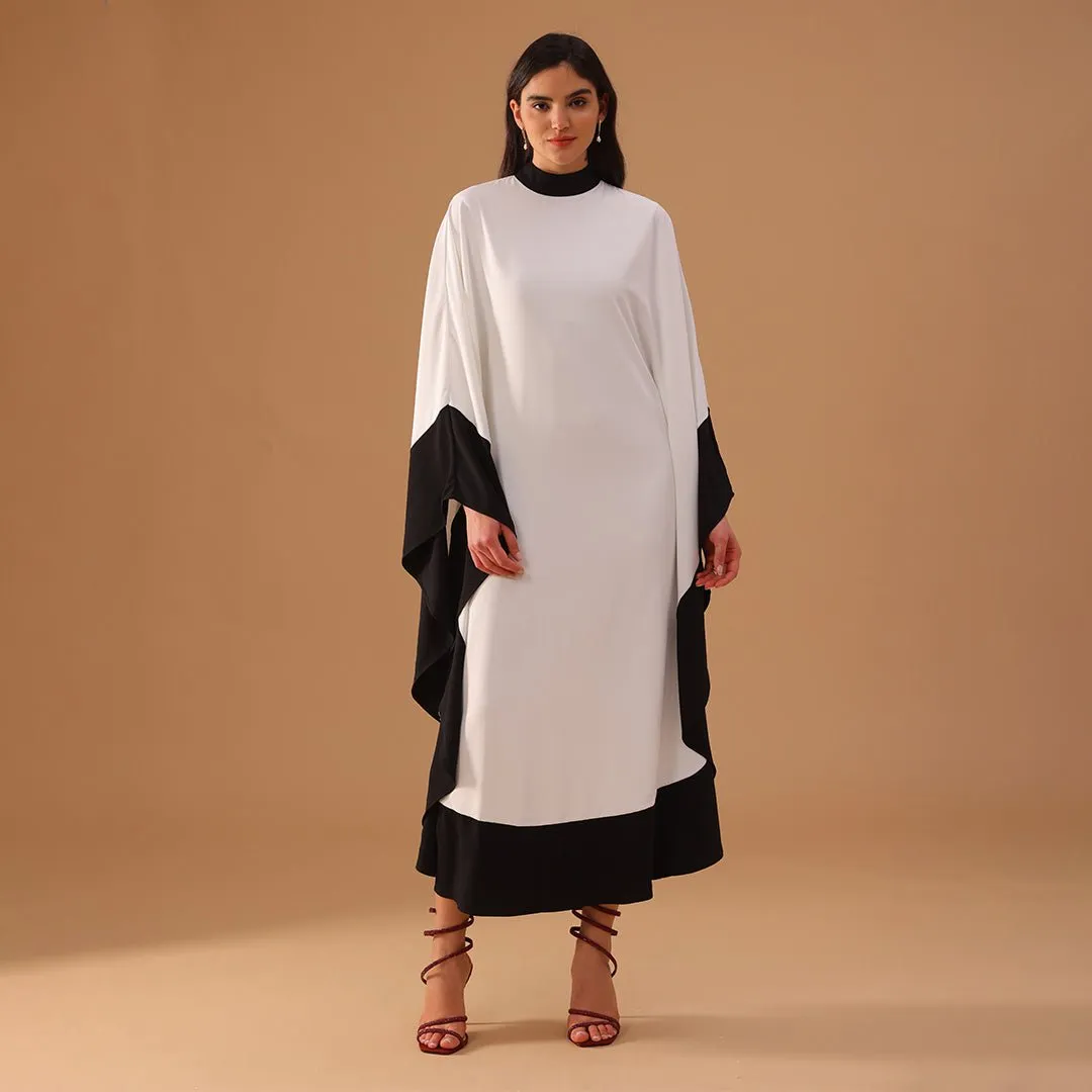 Black and White Flared Kaftan in Black and White