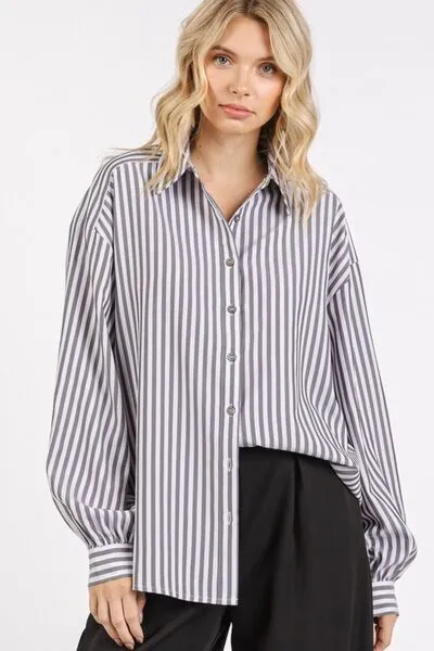 Black Button Down Striped Long Sleeve Shirt