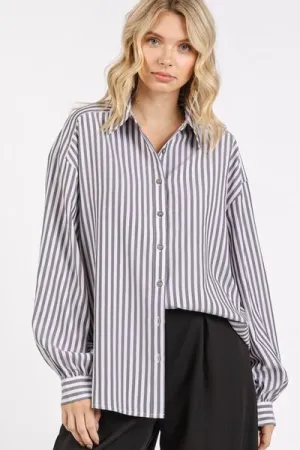Black Button Down Striped Long Sleeve Shirt