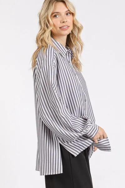 Black Button Down Striped Long Sleeve Shirt