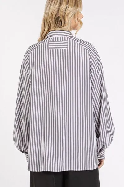 Black Button Down Striped Long Sleeve Shirt