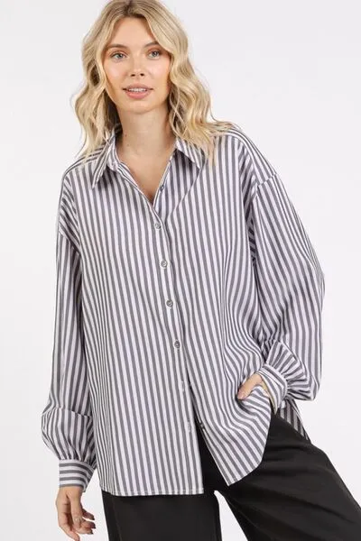 Black Button Down Striped Long Sleeve Shirt