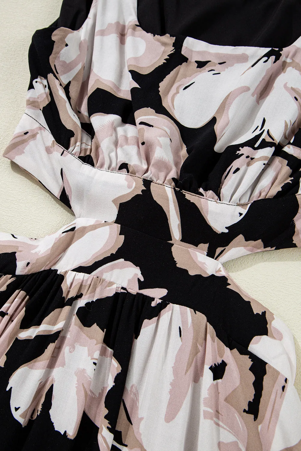 Black Floral Cutout Square Neck Knot Back Sleeveless Maxi Dress