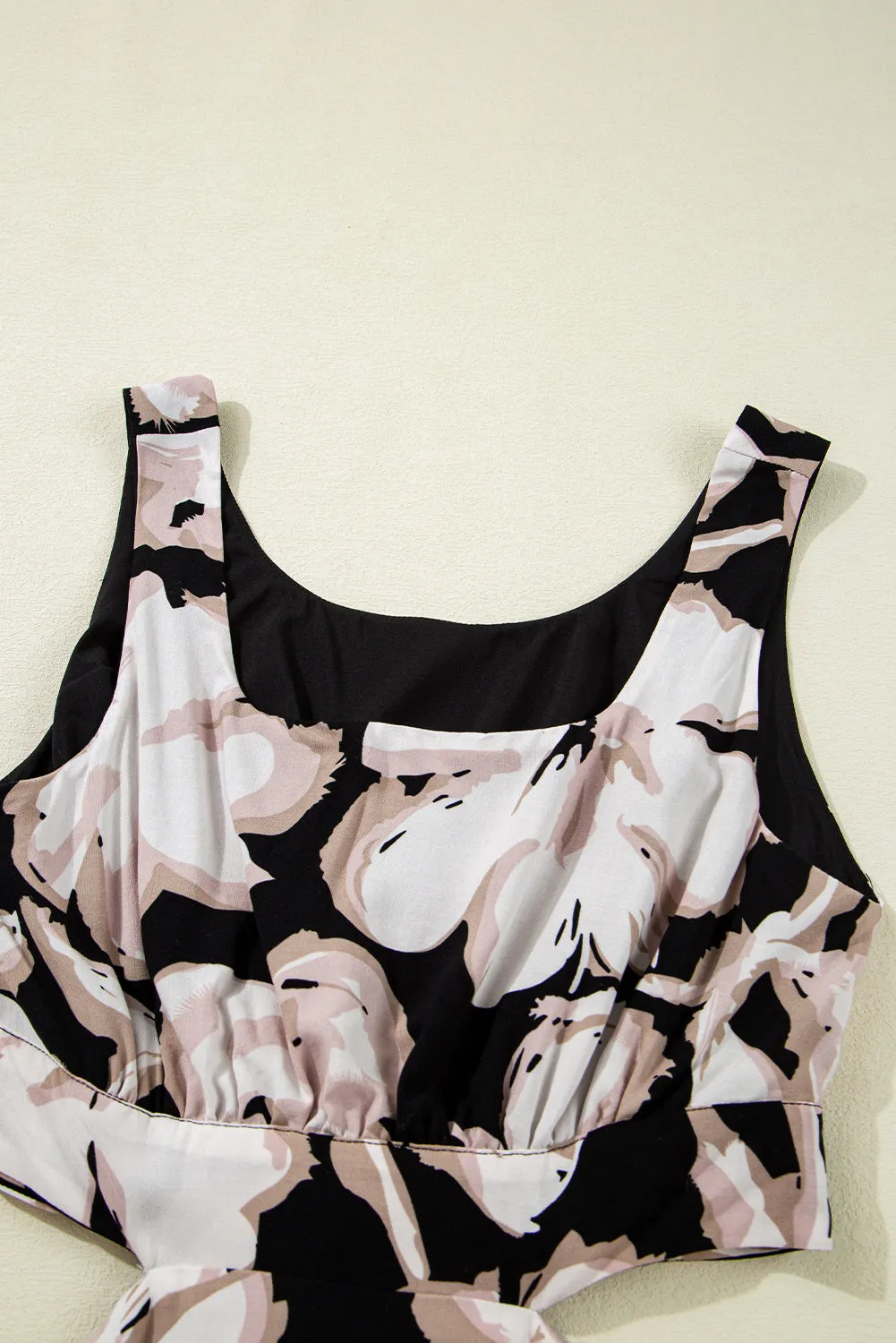 Black Floral Cutout Square Neck Knot Back Sleeveless Maxi Dress