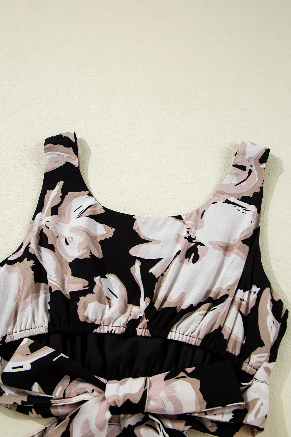 Black Floral Cutout Square Neck Knot Back Sleeveless Maxi Dress
