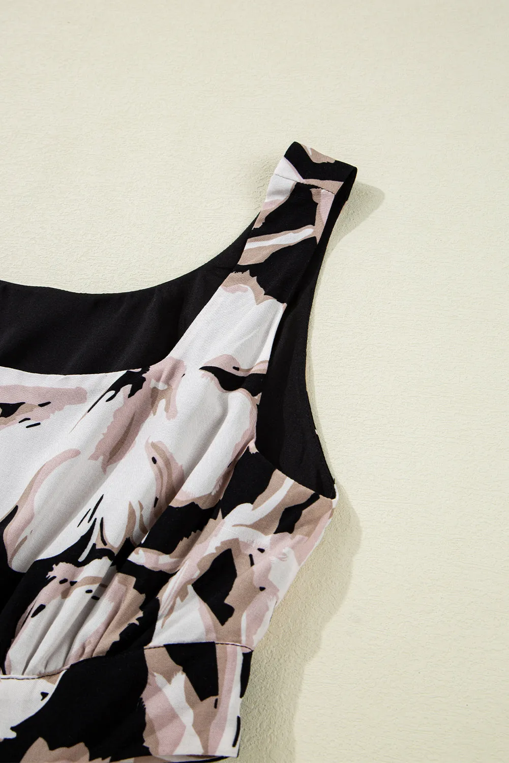 Black Floral Cutout Square Neck Knot Back Sleeveless Maxi Dress