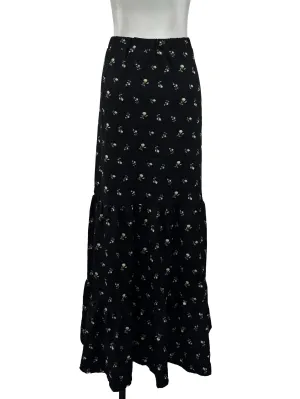 Black Floral Print Tiered Maxi Skirt