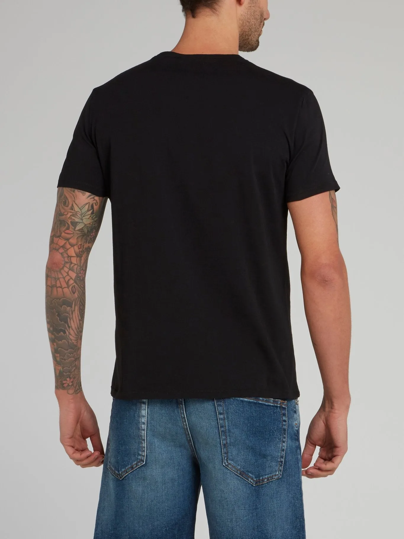 Black Leopard  Panel Logo Cotton T-Shirt