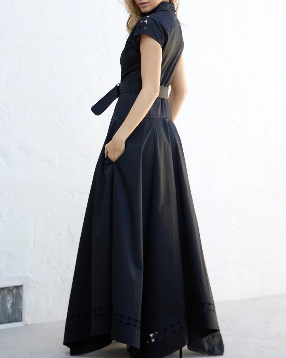 Black Maxi Dress with Embroidery Details