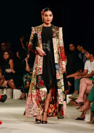 Black patchwork anarkali jacket & dress