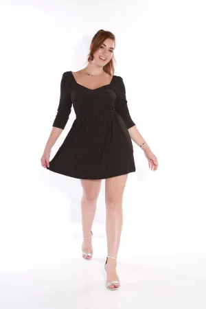Black three quarter sleeve dress- Purple sparkle