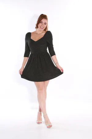 Black three quarter sleeve dress- Silver sparkle