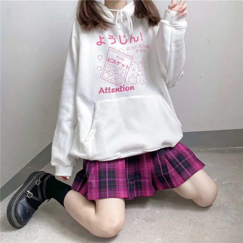 BLACK/WHITE CUTE PRINT LONG SLEEVE HOODIE UB2825