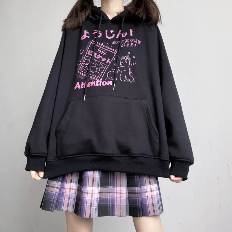 BLACK/WHITE CUTE PRINT LONG SLEEVE HOODIE UB2825