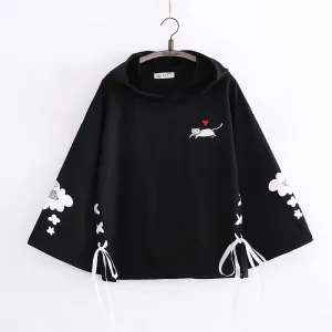 BLACK/WHITE LOVE CAT LACE HOODIE UB2679