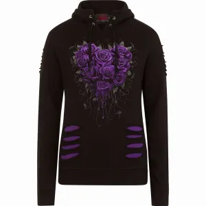 BLEEDING HEART - Large Hood Ripped Hoody Purple-Black