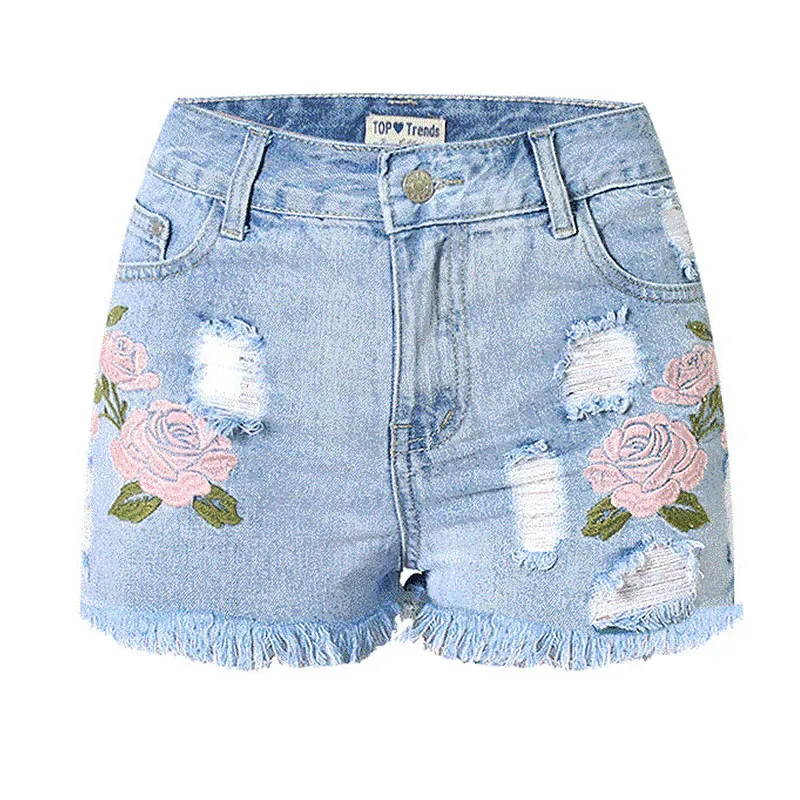 BloomEdge High-Rise Floral Embroidered Jean Shorts