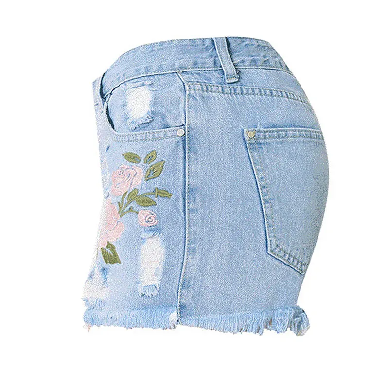 BloomEdge High-Rise Floral Embroidered Jean Shorts