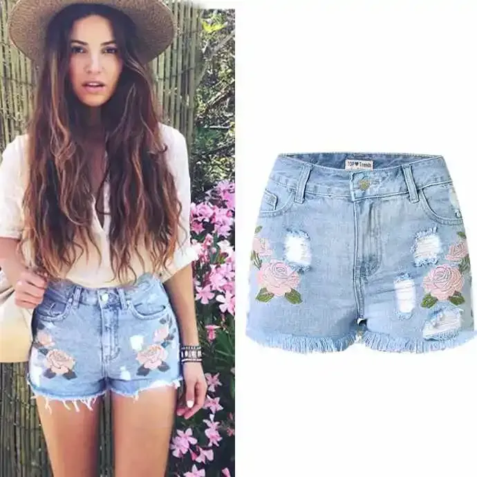 BloomEdge High-Rise Floral Embroidered Jean Shorts