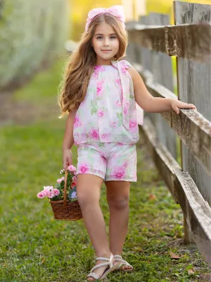 Blooming Blush Floral Chiffon Top and Short Set