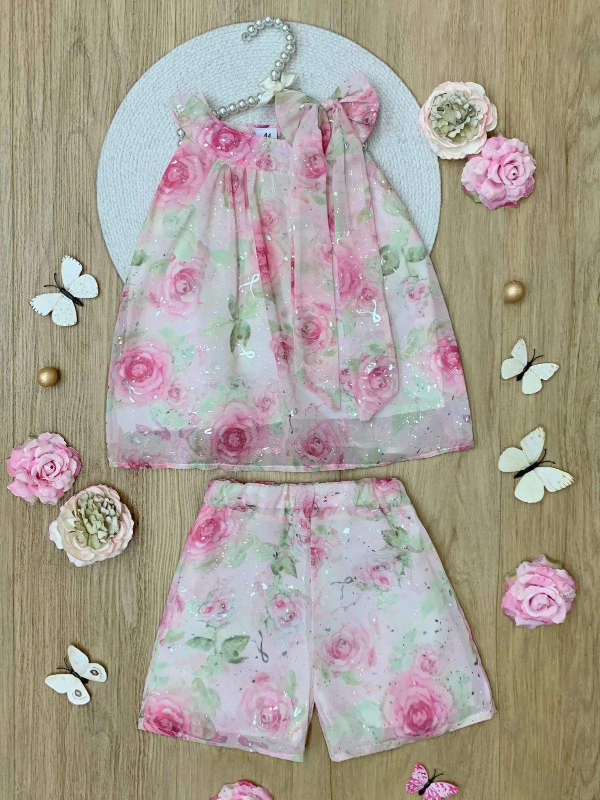 Blooming Blush Floral Chiffon Top and Short Set
