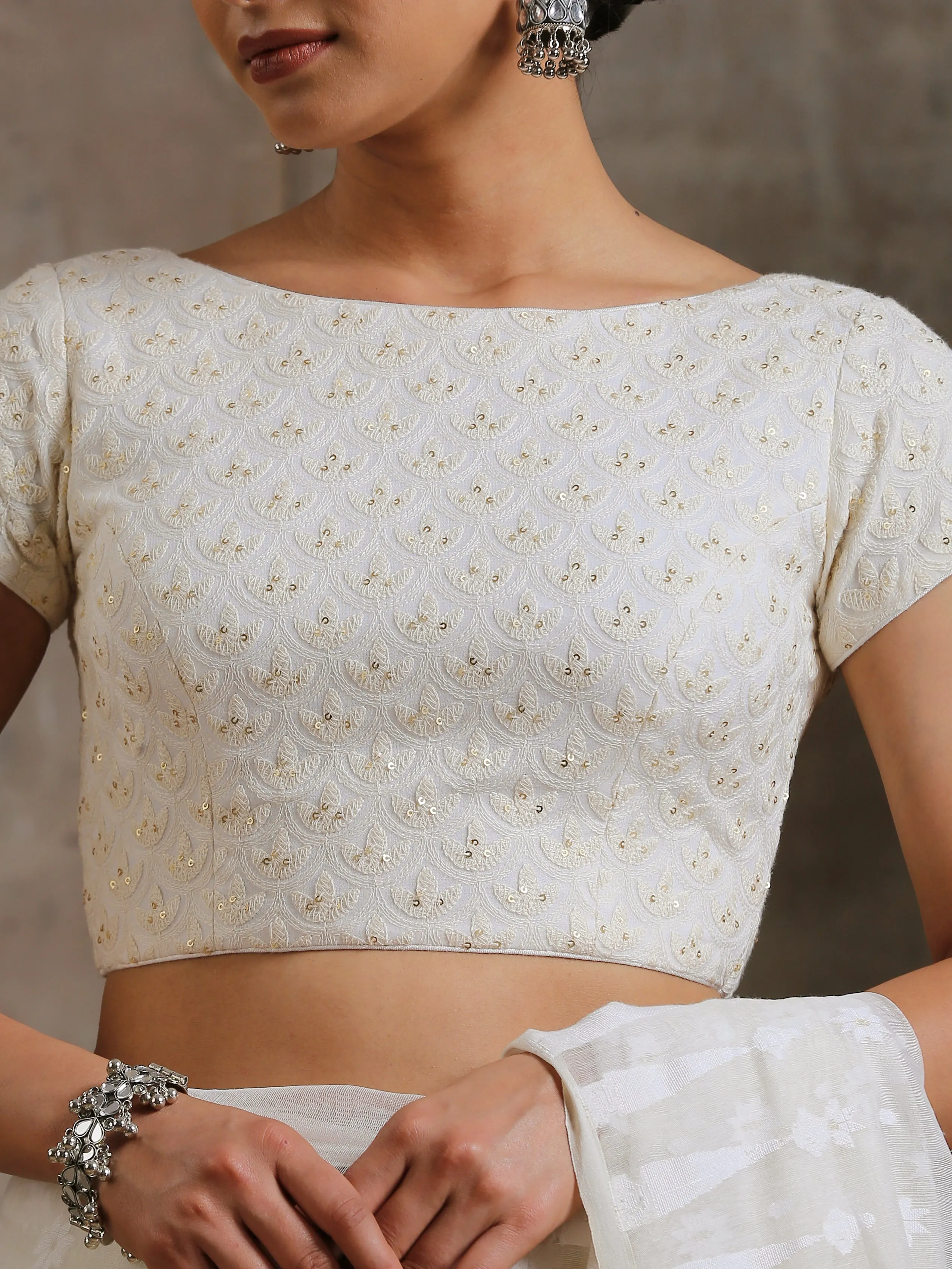 Blouse - White Jeweled Embroidered Blouse