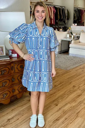 Blue and White Geo Print Dress (EO)