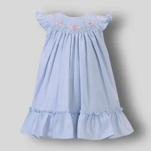 Blue Dress with hand smocking and embroidery- Dani by Sarah Louise D09514