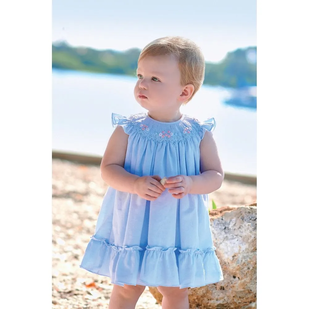 Blue Dress with hand smocking and embroidery- Dani by Sarah Louise D09514
