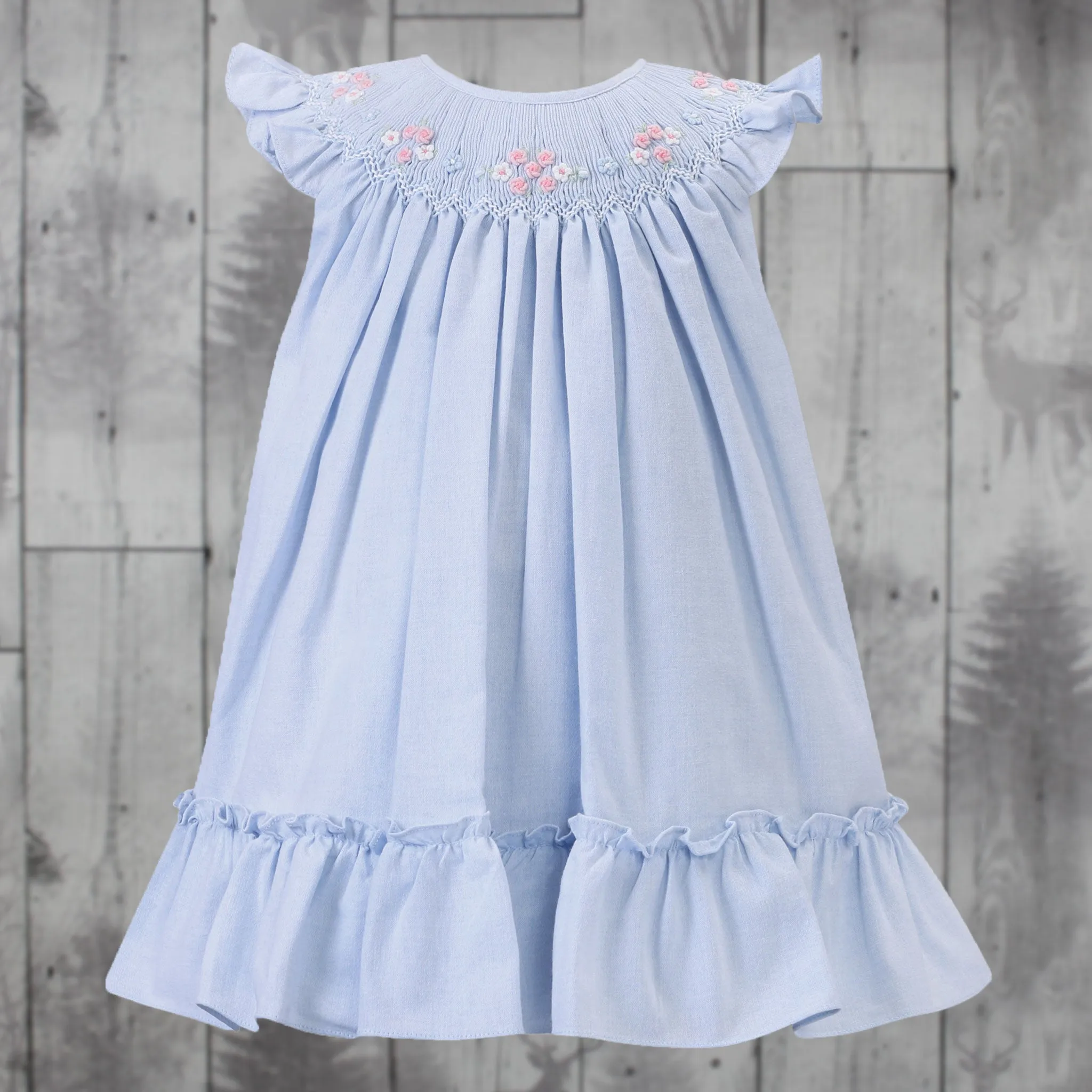 Blue Dress with hand smocking and embroidery- Dani by Sarah Louise D09514