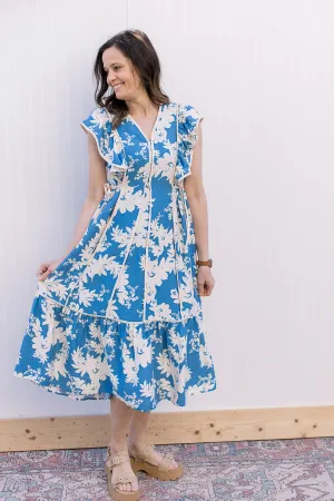 Blue Graphic Waist Tie Dress